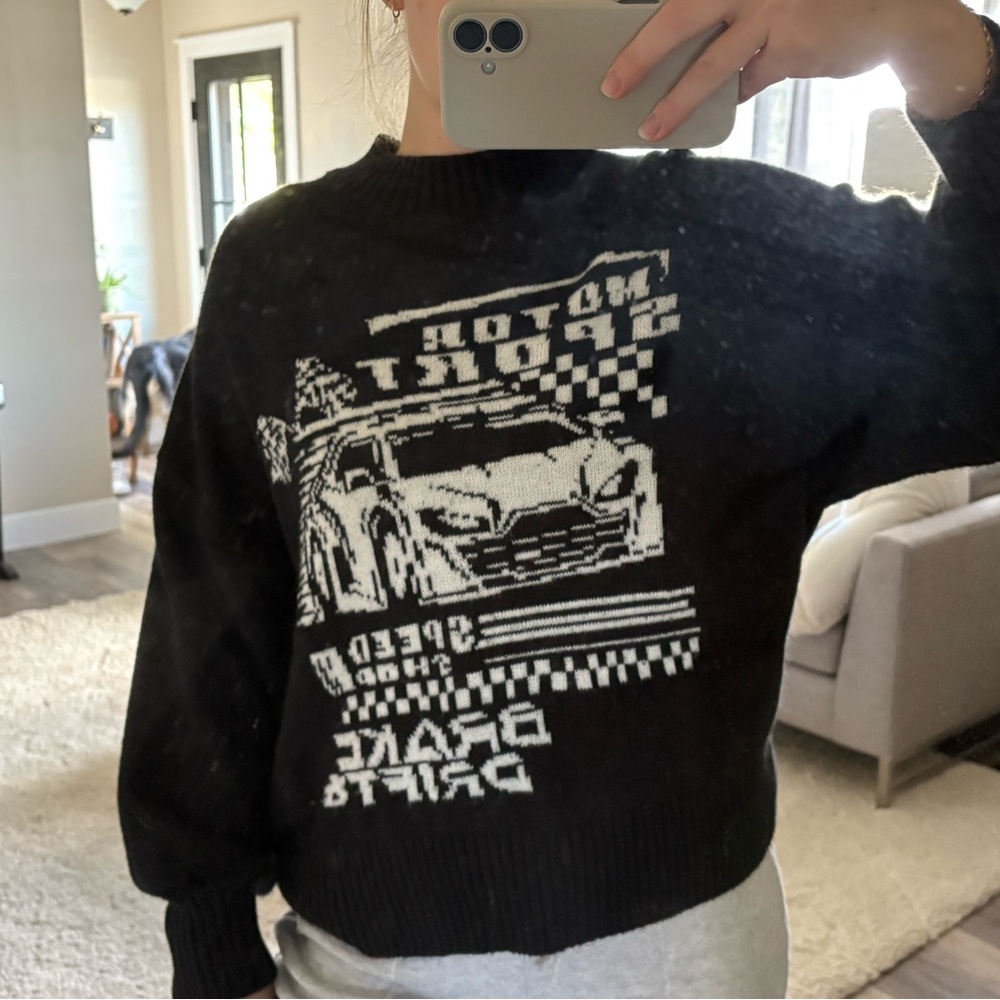 H&M Black and White Graphic Crewneck Sweater